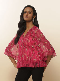 Label Ritu Kumar - Fuchsia Botanic Print Top