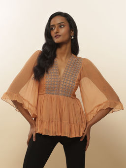 Label Ritu Kumar - Beige Embroidered Top