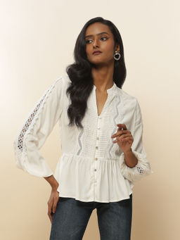 Label Ritu Kumar - White Solid Peplum Top