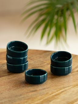 ExclusiveLane - Teal Forest Hand Glazed Ceramic Chutney & Dip Bowls (Set of 6 30 Ml)