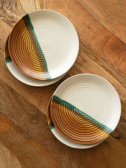 ExclusiveLane - Zen Garden Hand Glazed Ceramic Dinner Plates (Set of 4 Microwave Safe)