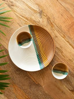 ExclusiveLane - Zen Garden Hand Glazed Ceramic Dinner Plate with Katoris (Set of 3)
