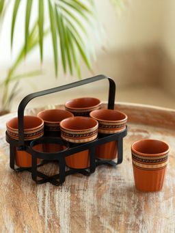 ExclusiveLane - Geometric Chai Tea Glasses with Iron Holder (6 Glasses)