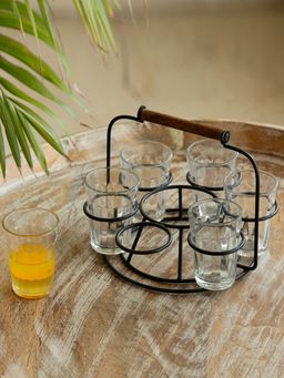 ExclusiveLane - Rail Express Chai Tea Glasses with Iron Holder (6 Glasses)