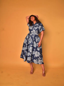 WHY SO BLUE - Cora Navy Blue Button Down Dress with Belt (Set of 2)