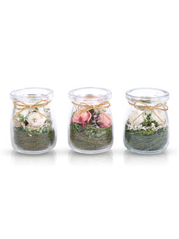 HomeTown - Aura Pe Flower with Glass Base Floral Arrangements in White Colour By Living Essence