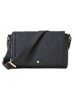 Accessorize London - Women's Faux Leather Black Large Flap Sling Bag