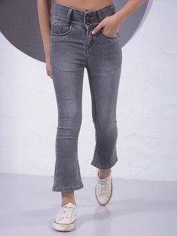 CRIMSOUNE CLUB - Girls Solid Black Bootcut High Waist Jeans