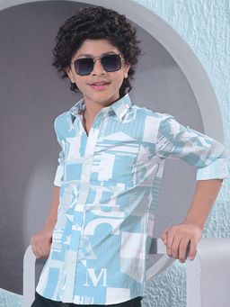 CRIMSOUNE CLUB - Boy's Light Blue Printed Shirt