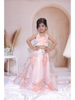 LITTLE LOOM - Floral Peach Blouse with Lehenga
