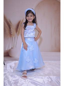 LITTLE LOOM - Embellished Blue Blouse with Lehenga