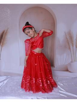 LITTLE LOOM - Scarlet Royale Embroidered Red Blouse with Lehenga