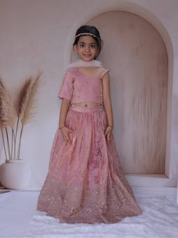 LITTLE LOOM - Embellished Peach Blouse with Lehenga and Dupatta