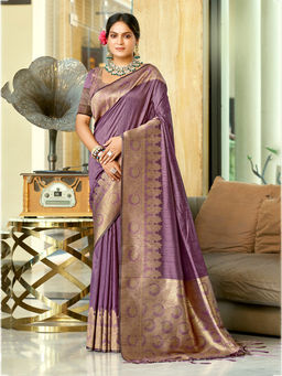 Sangam Prints - Purple Assam Silk Traditional Saree with Unstitched Blouse