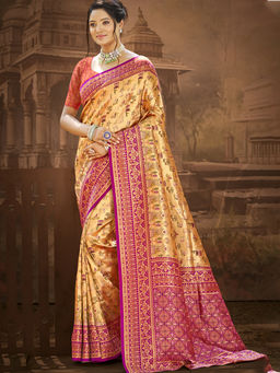 Sangam Prints - Golden Rani Dharmavira Traditional Saree with Unstitched Blouse