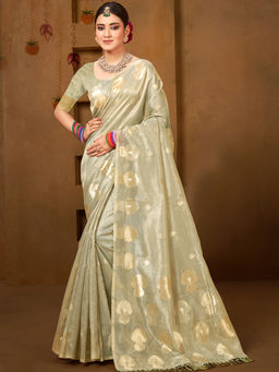 Sangam Prints - Mint Green Munga Kota Woven Saree with Unstitched Blouse