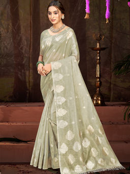 Sangam Prints - Grey Munga Kota Woven Saree with Unstitched Blouse