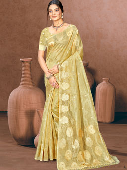 Sangam Prints - Golden Munga Kota Woven Saree with Unstitched Blouse