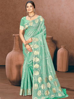 Sangam Prints - Sea Green Munga Kota Woven Saree with Unstitched Blouse