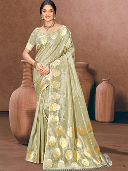 Sangam Prints - Grey Munga Kota Woven Saree with Unstitched Blouse