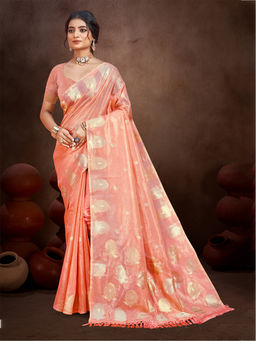 Sangam Prints - Gajari Munga Kota Woven Sari with Unstitched