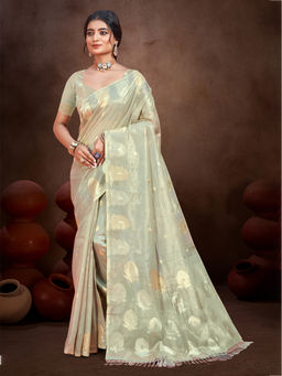 Sangam Prints - Grey Munga Kota Woven Saree with Unstitched Blouse