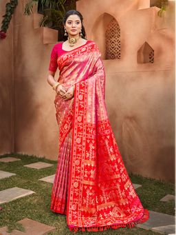 Sangam Prints - Red Kanjivaram Silk Traditional Saree with Unstitched Blouse