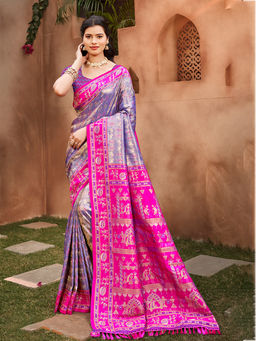 Sangam Prints - Purple Kanjivaram Silk Traditional Saree with Unstitched Blouse