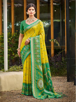 Sangam Prints - Yellow Silk Traditional Saree with Unstitched Blouse