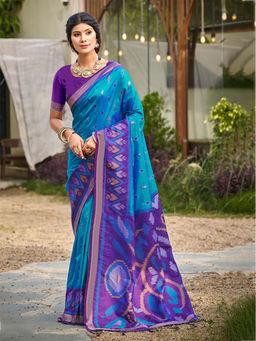 Sangam Prints - Blue Silk Traditional Saree with Unstitched Blouse