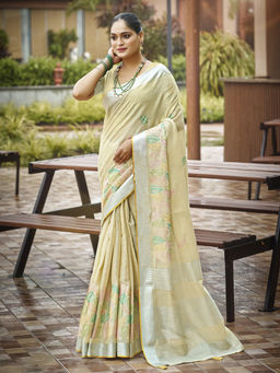 Sangam Prints - Biege Silk Traditional Saree with Unstitched Blouse