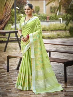 Sangam Prints - Green Silk Traditional Saree with Unstitched Blouse