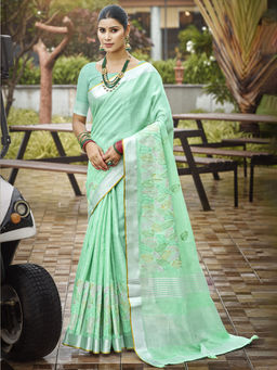 Sangam Prints - Sea Green Silk Traditional Saree with Unstitched Blouse