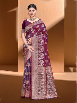 Sangam Prints - Magenta Silk Traditional Saree with Unstitched Blouse