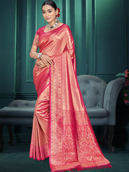 Sangam Prints - Pink Kanjivaram Silk Traditional Saree with Unstitched Blouse