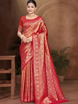Sangam Prints - Maroon Kanjivaram Silk Traditional Saree with Unstitched Blouse
