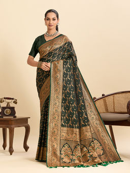 Suha - Green Colour Woven Art Silk Kanjivaram Saree with Unstitched Blouse