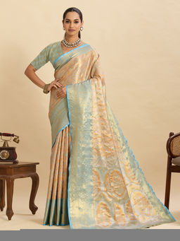 Suha - Beige Colour Woven Art Silk Kanjivaram Saree with Unstitched Blouse