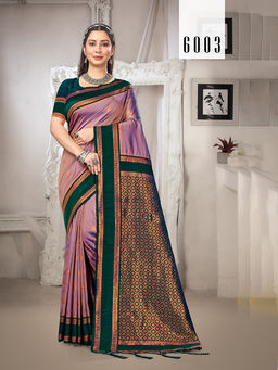 Sangam Prints - Purple Silk Traditional Saree with Unstitched Blouse