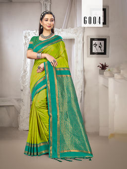 Sangam Prints - Green Silk Traditional Saree with Unstitched Blouse