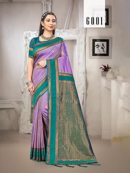 Sangam Prints - Lavender Silk Traditional Saree with Unstitched Blouse