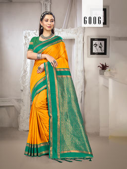 Sangam Prints - Yellow Silk Traditional Saree with Unstitched Blouse