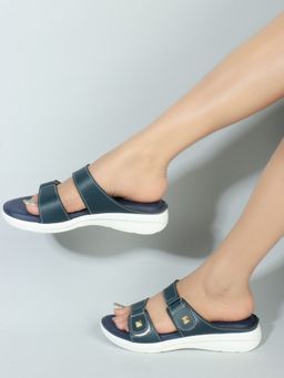 Carlton London - Navy Blue Comfort Women's Velcro Sandals