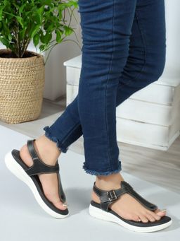 Carlton London - Black Comfort Women's Buckle Sandals