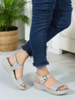 Carlton London - Grey Comfort Women's Buckle Sandals