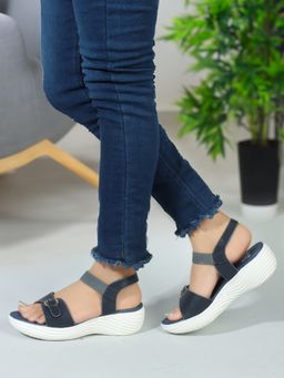Carlton London - Navy Blue Comfort Women's Hook & Loop Sandals