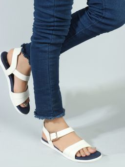 Carlton London - White Comfort Women's Buckle Sandals