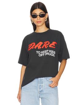 Philcos - D.A.R.E. Unisex Graphic Print Boxy Crew Neck T-Shirt Black