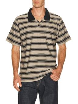 Rhythm - Vintage Stripe Men's Striped Collar Neck Polo T-Shirt Beige