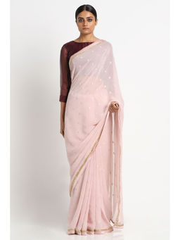 Via East - Misty Pink Georgette Embroidered Sequins Saree